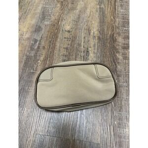 Delta Airlines SkyTeam Tan Nylon Toiletry Pouch Brown Trim Zippered Travel Bag